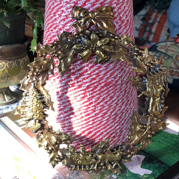 Vtg 3d mixed metal brass Christmas wreath - Picture 2 of 8